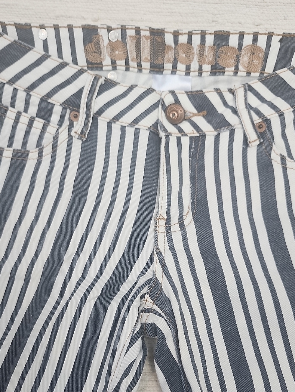 Dollhouse High-Rise Striped Jeans in Navy & White